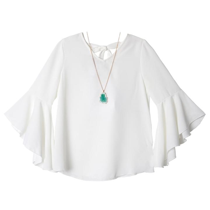 Girls 7-16 Iz Amy Byer Double Bell Sleeve Woven Top, Size: Large, White Oth