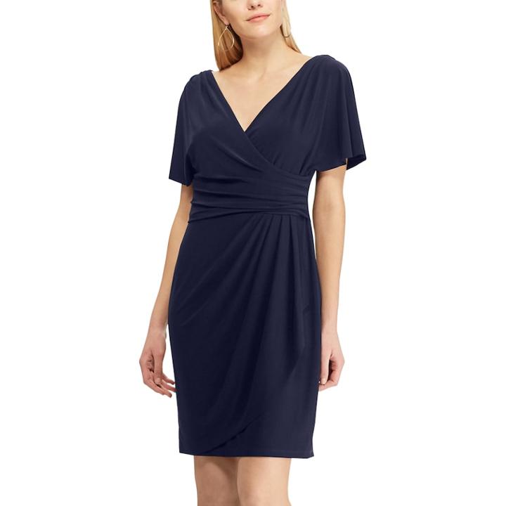 Women's Chaps Pleated Faux-wrap Dress, Size: Large, Blue (navy)