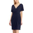 Women's Chaps Pleated Faux-wrap Dress, Size: Large, Blue (navy)