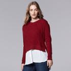 Plus Size Simply Vera Vera Wang Puckered Mock-layer Crewneck Sweater, Women's, Size: 2xl, Red