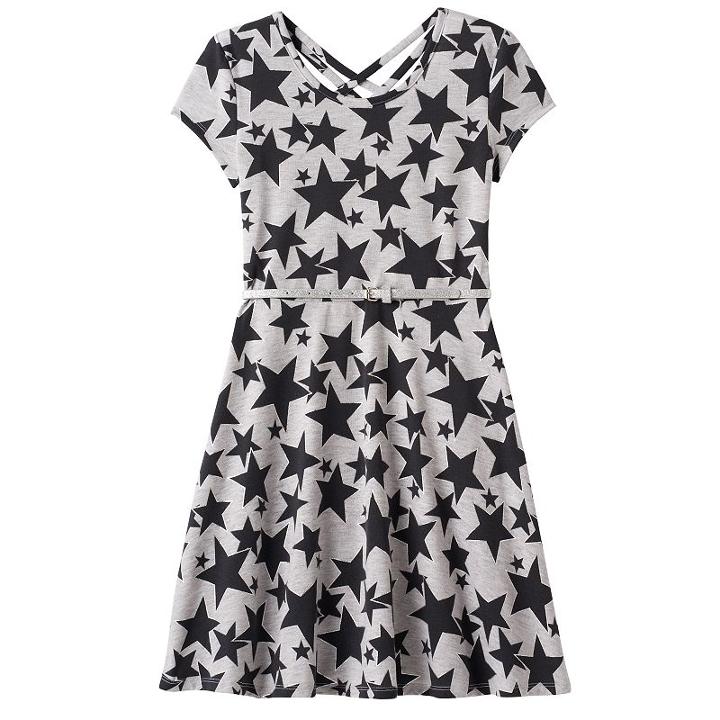 Girls 7-16 & Plus Size So&reg; Double Criss-cross Back Belted Skater Dress, Girl's, Size: S/7-8, Med Grey