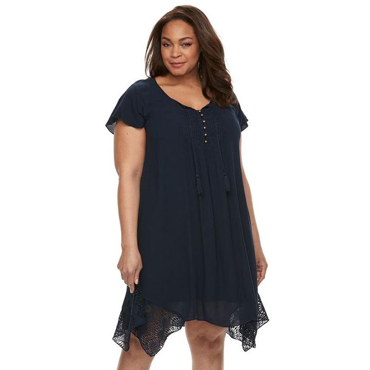 Plus Size World Unity Shark-bite Hem Gauze Dress, Women's, Size: 1xl, Dark Blue