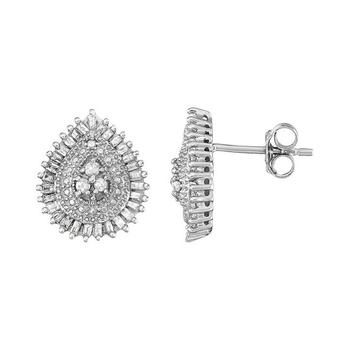 Sterling Silver 1/3 Carat T.w. Diamond Teardrop Stud Earrings, Women's, White