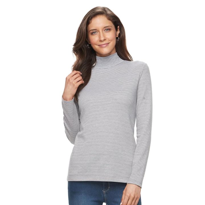 Women's Croft & Barrow&reg; Long Sleeve Mockneck Top, Size: Small, Light Grey