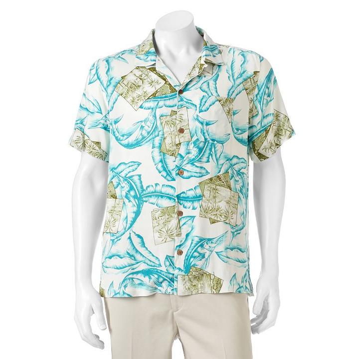 Men's Caribbean Joe Casual Tropical Button-down Shirt, Size: Xl, Turquoise/blue (turq/aqua)