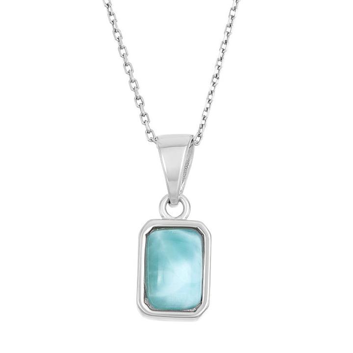 Larimar Sterling Silver Rectangle Halo Pendant Necklace, Women's, Size: 18, Blue