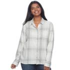 Juniors' Plus Size So&reg; Pocket Plaid Flannel Shirt, Teens, Size: 2xl, White