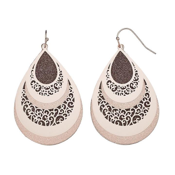 Nickel Free Glittery Textured Filigree Teardrop Earrings, Women's, Light Pink