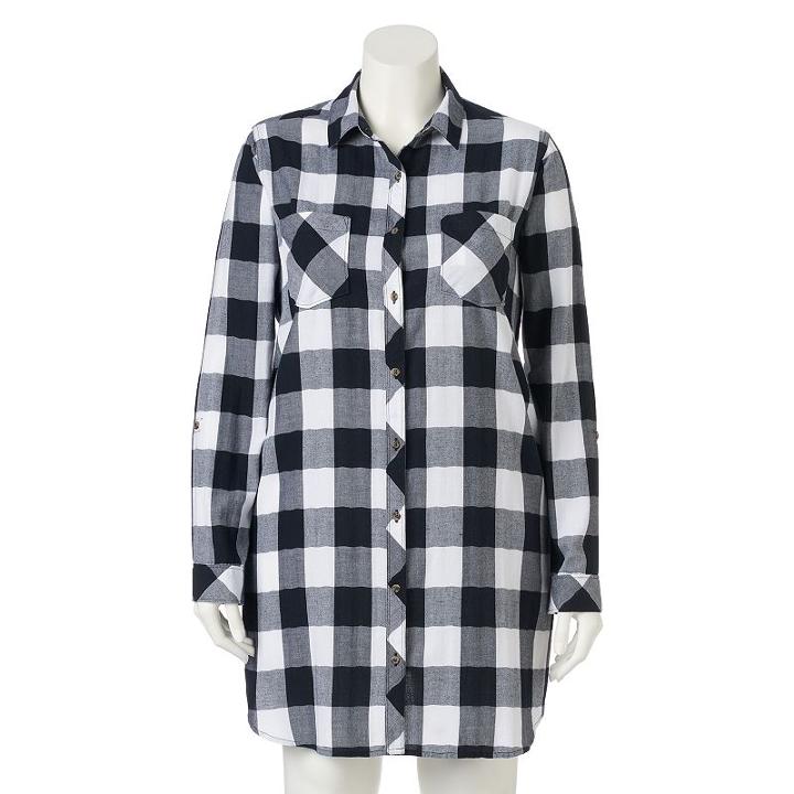Juniors' Plus Size So&reg; Long Sleeve Flannel Shirtdress, Girl's, Size: 2xl, Black