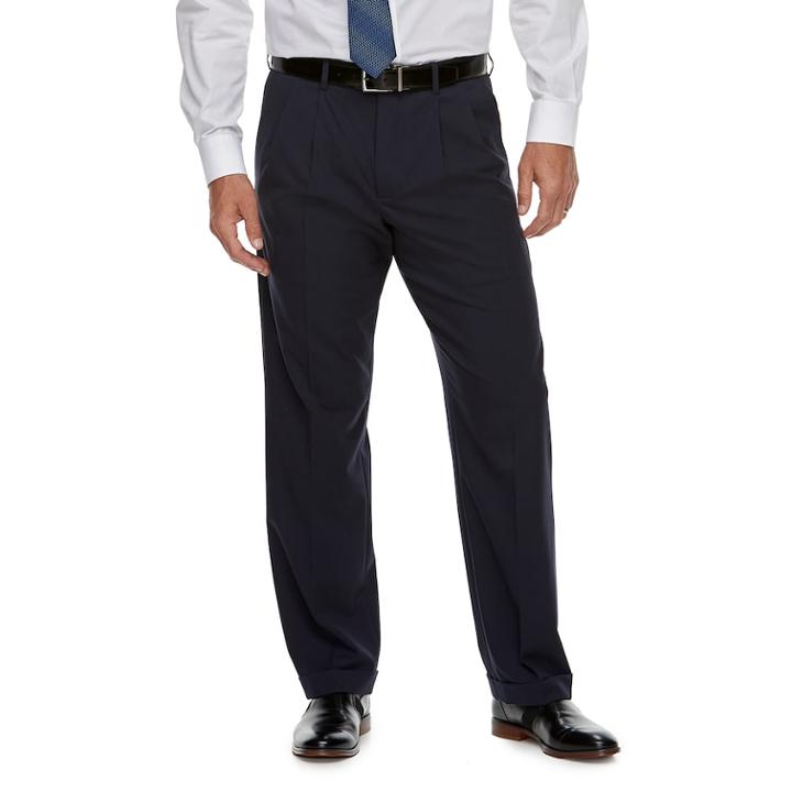 Men's Croft & Barrow&reg; Classic-fit No-iron Stretch Pleated Dress Pants, Size: 34x29, Blue (navy)