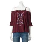 Juniors' Live To Be Spoiled Floral Off The Shoulder Top, Girl's, Size: Medium, Dark Red