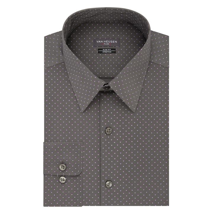 Men's Van Heusen Slim-fit Flex Collar Stretch Dress Shirt, Size: 17-32/33, Grey