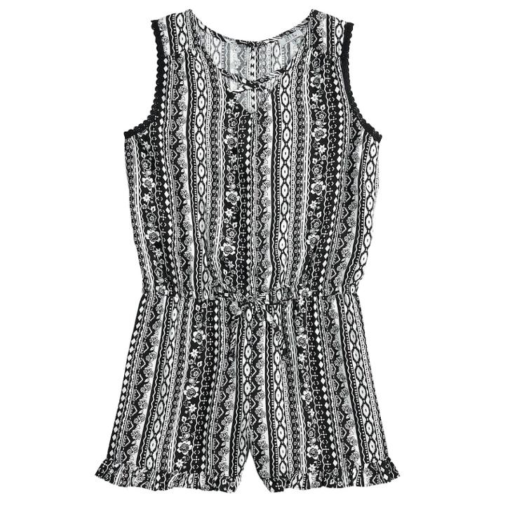Girls 7-16 Joey B Print Cross-front Romper, Size: Medium, White