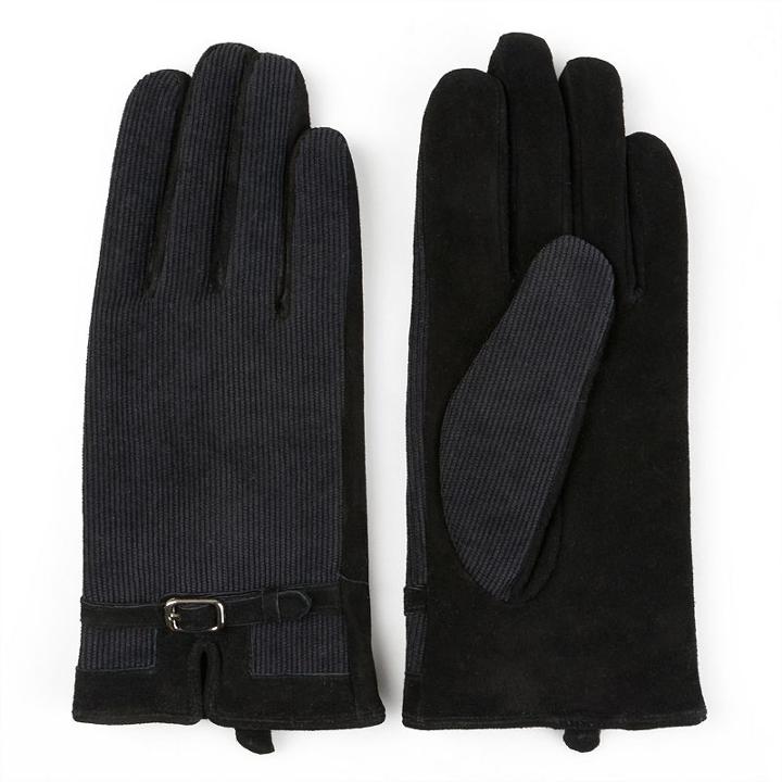 Women's Journee Collection Suede Leather & Corduroy Gloves, Size: Large, Black
