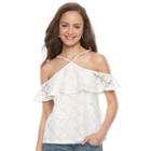 Juniors' Love, Fire Lace Ruffle Halter Top, Teens, Size: Small, Natural