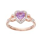 14k Rose Gold Over Silver Amethyst & Lab-created White Sapphire Heart Halo Ring, Women's, Size: 8, Purple