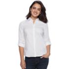 Petite Apt. 9&reg; Poplin Structured Essential Button-down Shirt, Women's, Size: Xl Petite, White