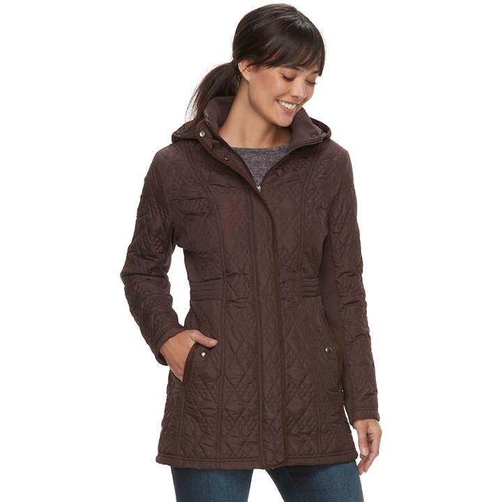 Women's Weathercast Hooded Quilted Anorak Walker Jacket, Size: Xl, Red/coppr (rust/coppr)