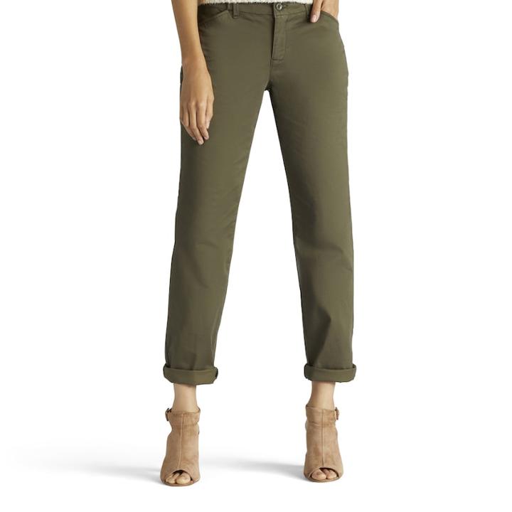 Petite Lee Straight-leg Twill Pants, Women's, Size: 10 Petite, Green Oth