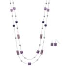 Purple Double Strand Station Necklace & Drop Earring Set, Women's