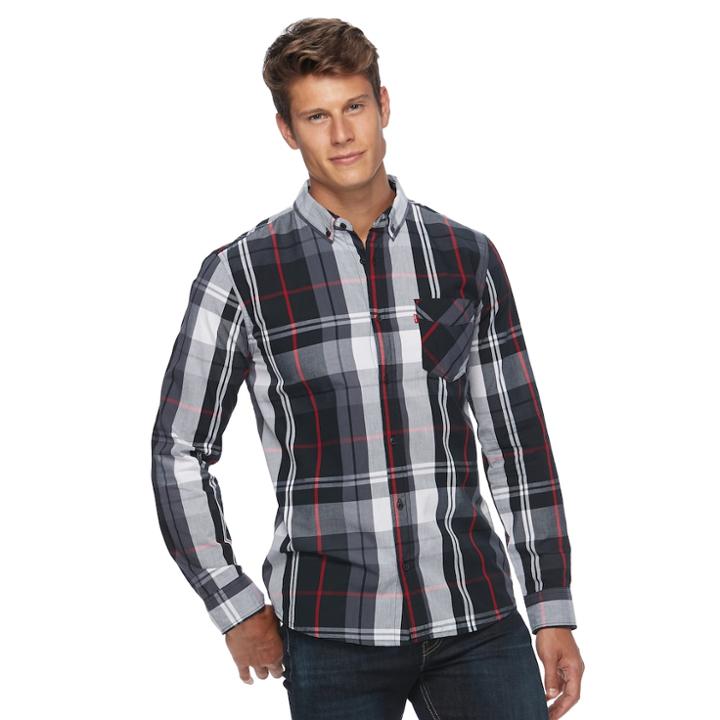 Men's Levi's&reg; Amway Plaid Button-down Shirt, Size: Small, Black