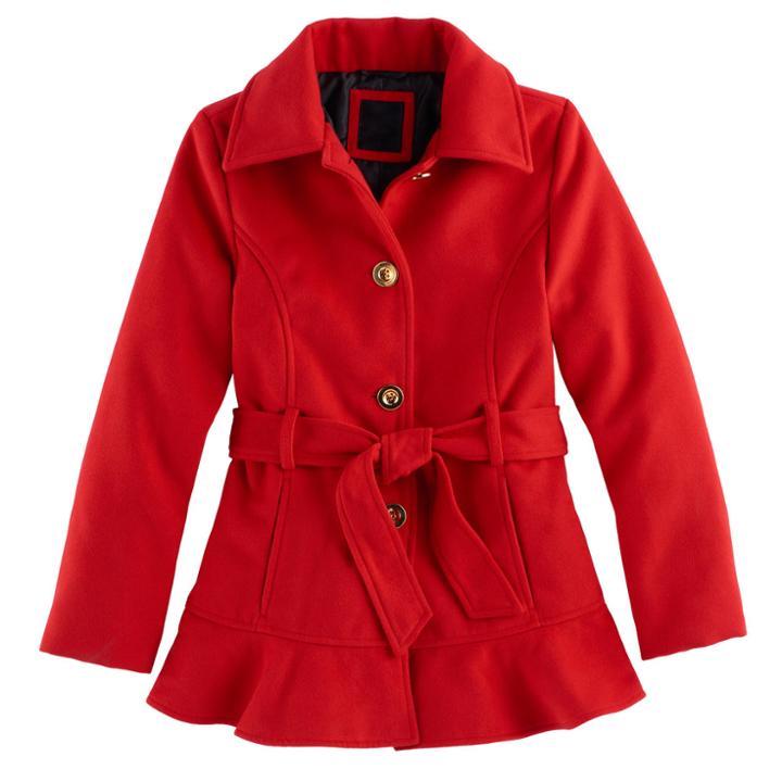 Girls 7-16 So&reg; Red Belted Faux Wool Peacoat, Size: 16