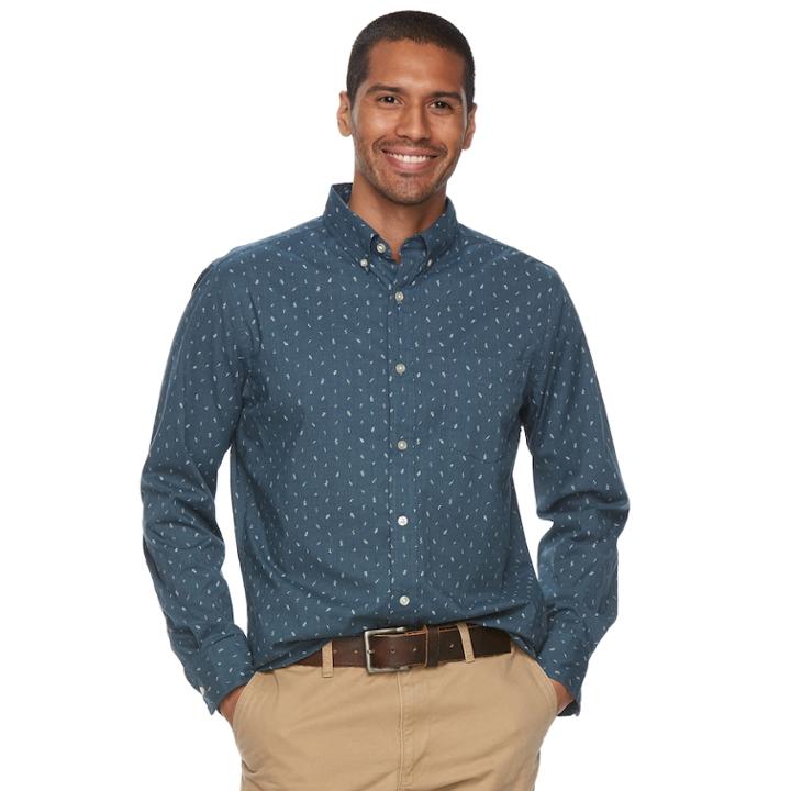 Men's Sonoma Goods For Life&trade; Flexwear Slim-fit Plaid Poplin Button-down Shirt, Size: Small, Dark Blue