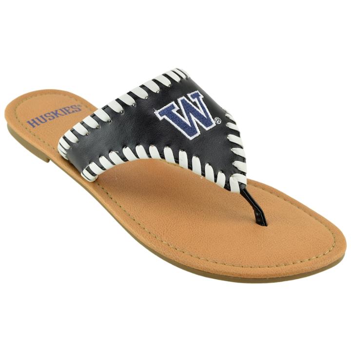 Women's Washington Huskies Stitched Flip-flops, Size: 10, Black
