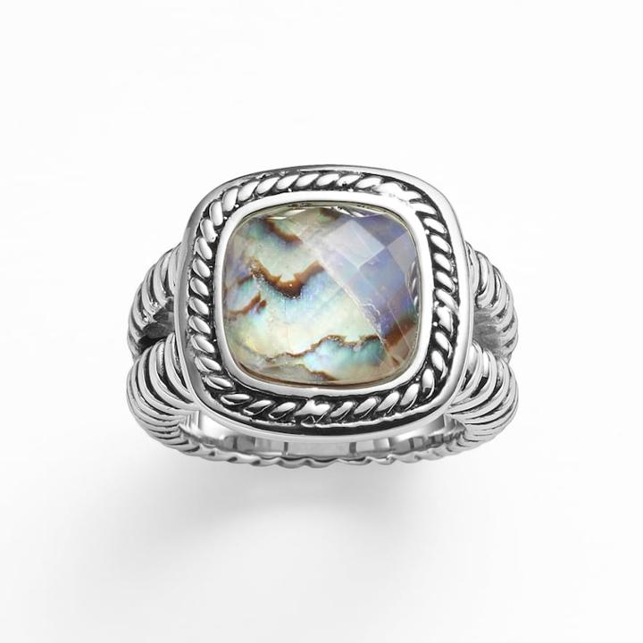 Kate Markus Stainless Steel Abalone Doublet Textured Frame Ring, Women's, Black