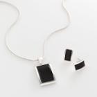 Silver Tone Square Pendant And Drop Earring Set, Women's, Blue