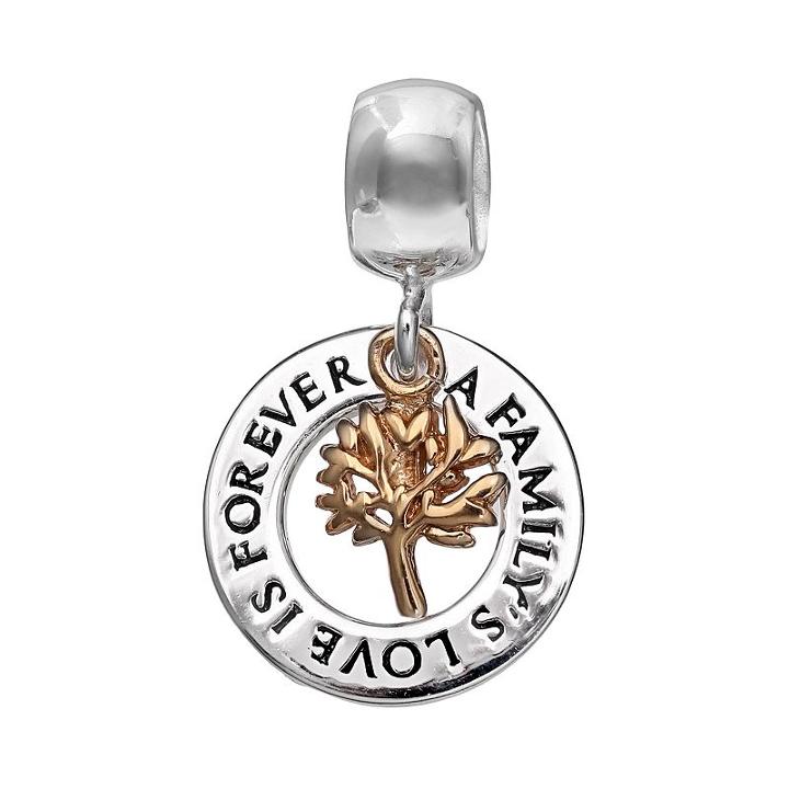 Individuality Beads Two Tone Sterling Silver Family Tree Charm, Women's, Grey