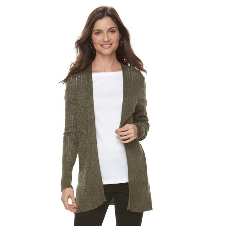 Women's Croft & Barrow&reg; Ribbed Open-front Cardigan, Size: Large, Green