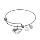 Love This Life Crystal & Marcasite Friends Heart Charm Bangle Bracelet, Women's, Grey
