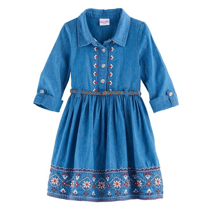 Girls 4-6x Nannette Embroidered Chambray Dress, Size: 6, Blue