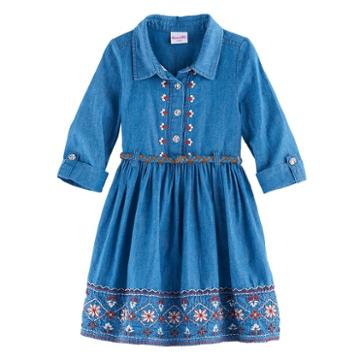 Girls 4-6x Nannette Embroidered Chambray Dress, Size: 6, Blue