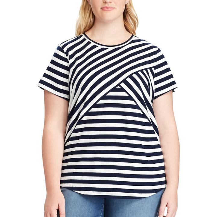 Plus Size Chaps Striped Crewneck Tee, Women's, Size: 2xl, Blue (navy)
