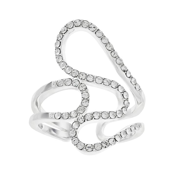 Brilliance Silver Plated Abstract Swirl Ring With Swarovski Crystals, Women's, Size: 8, White