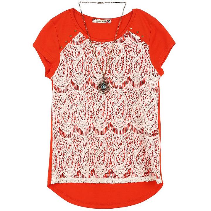 Girls 7-16 Speechless Lace Overlay Top With Necklace, Girl's, Size: Medium, Pink Other