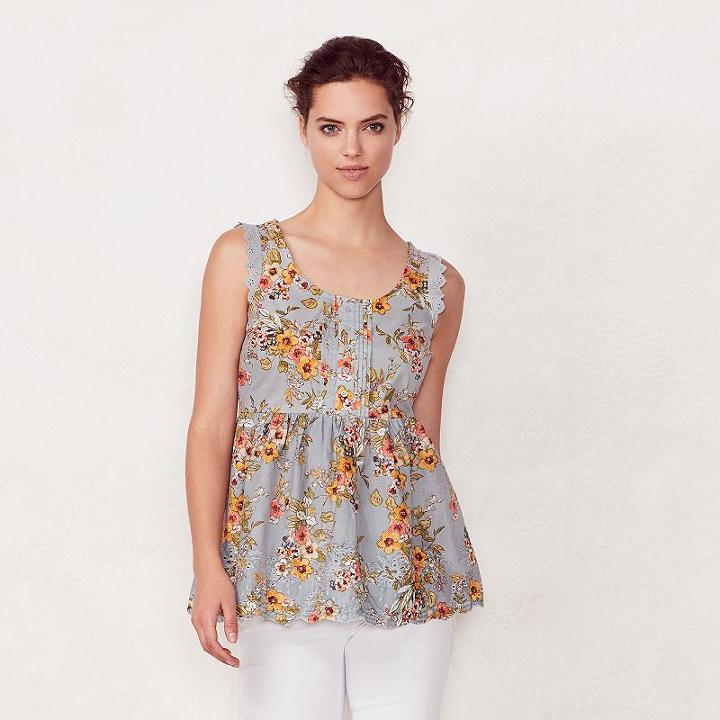 Women's Lc Lauren Conrad Pintuck Babydoll Top, Size: Xl, Grey