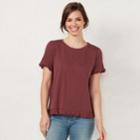 Women's Lc Lauren Conrad Weekend Ruffle-trim Tee, Size: Medium, Med Purple