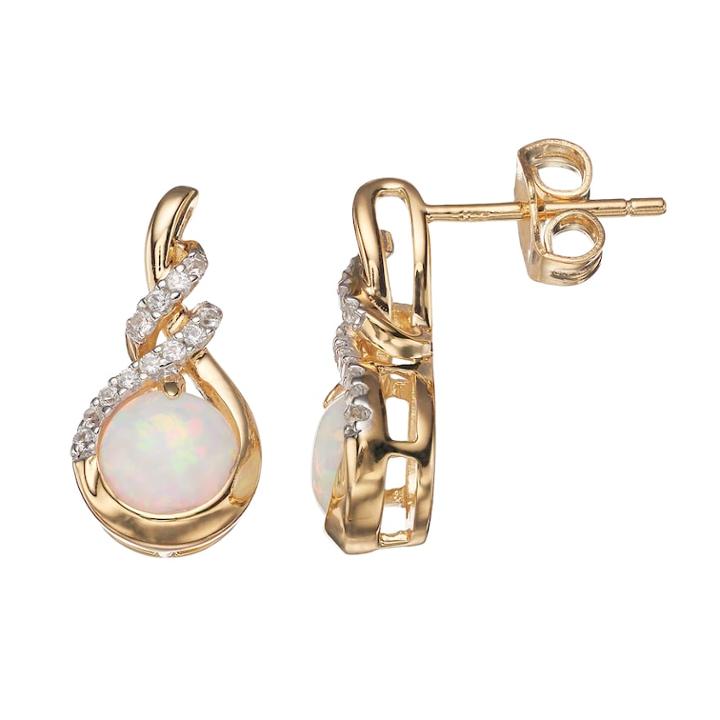 14k Gold Over Silver Lab-created Opal Stud Earrings, Women's, White