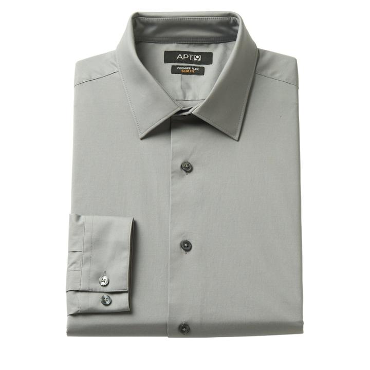 Men's Apt. 9&reg; Premier Flex Extra-slim Fit Flex Collar Dress Shirt, Size: 17-32/33, Med Grey