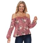 Juniors' Rewind Lace Floral Cold-shoulder Top, Teens, Size: Xl, Drk Purple