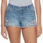 Juniors' Candie's&reg; Floral Cutout Denim Shortie Shorts, Girl's, Size: 13, Med Blue