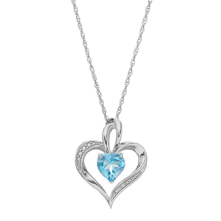 Sterling Silver Blue Topaz Heart Pendant Necklace, Women's, Size: 18