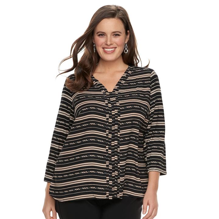 Plus Size Dana Buchman High-low V-neck Top, Women's, Size: 0x, Beig/green (beig/khaki)