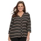 Plus Size Dana Buchman High-low V-neck Top, Women's, Size: 0x, Beig/green (beig/khaki)