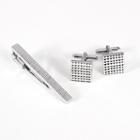 Rhodium-plated Checkered Cuff Links And Tie Bar Set, Men's, Grey