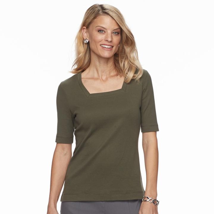 Petite Croft & Barrow&reg; Squareneck Tee, Women's, Size: Xl Petite, Green