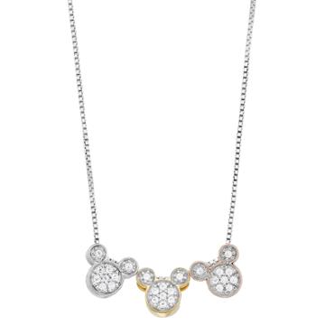 Disney's Mickey Mouse Tri-tone Cubic Zirconia Necklace By Timeless Sterling Silver, Women's, White